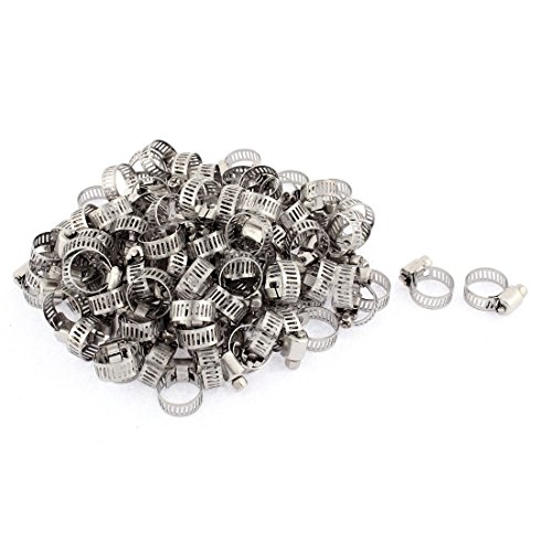 Aexit Adjustable 10-16mm Clamps Range Band Stainless Steel Worm Drive Hose Strap Clamps Clamp 100pcs