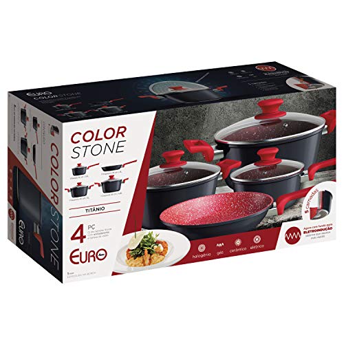 Conjunto de panelas ColorStone 4 peças de alumínio com antiaderente e tampa de vidro, Titânio, ALU8709-TI, Euro Home 5 51HJYJV3fWL