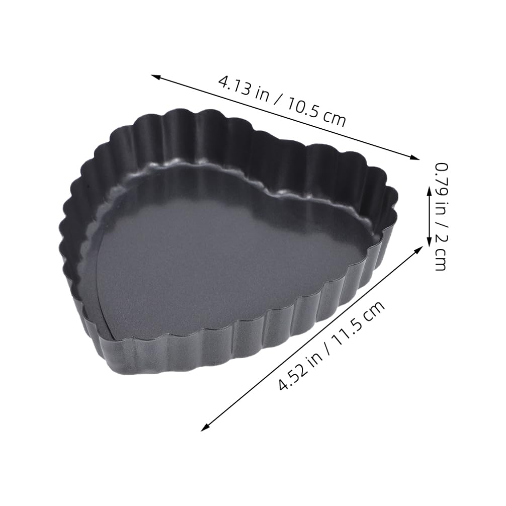 Set 6 Teglie per Crostatine Conductività Termica Eccellente a Forma di Cuore in Acciaio al Carbonio Nero, Bordo Elegante Ondulato, Facile da Pulire per Dolci e Occasioni Speciali