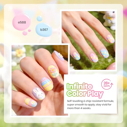 Image of Beetles Pastel Gel Nail Polish, 6 Colors Spring Pastel Polka Dot Gel Polish Set Candy Color Pink White Yellow Blue Green, Soak Off UV LED Nail Art Kit for DIY Home Salon Spring Gift for Women