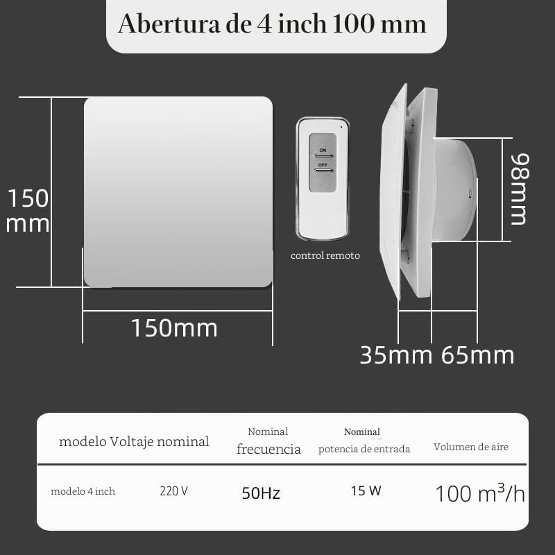 Extractor Baño Extractores De Aire Baño Ventilador Baño con Mando A Distancia De Bajo Ruido (con Trampilla De Reflujo), Apto para Baños, Cocinas, Aseos Y Áticos,4 Inch Model