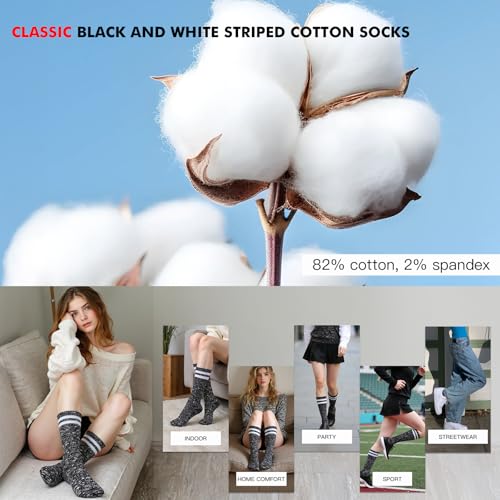 Image of Women's Mid-Crew Socks Black Striped Athletic Casual Cotton Comfort Boot Socks (US 5-9)