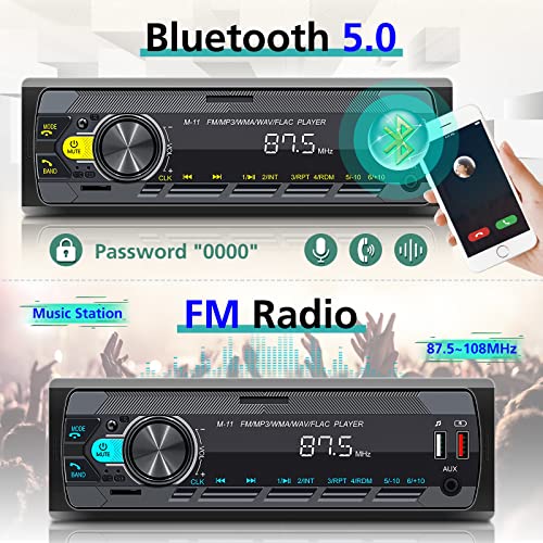 Single Din Car Stereo with Voice Assistant/Bluetooth 5.0/7 Color Button Lights/BT Hands Free Call/FM Radio/USB Fast Charging/TF SD Card Port/AUX-in, 1 Din Radio Player + Remote Control - Image 4