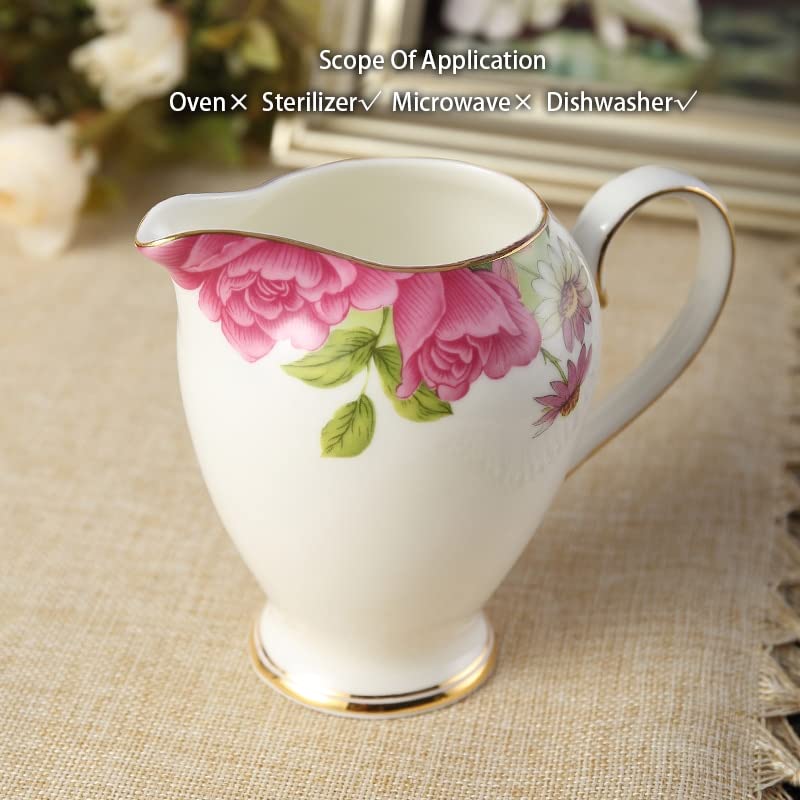 Elegante Rose Porzellan Kaffee Set Keramik Teekanne Zucker Schüssel Creamer Pastoralen Bone China Tee-Set Party Topf Becher Tee Tasse kaffeegeschirr (Color : 6cups N Holder)