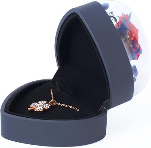 Miniatura 4 de Caja con colgante de rosa preservada, caja de joyería de terciopelo en forma de corazón para el día de San Valentín, día de la madre, boda,