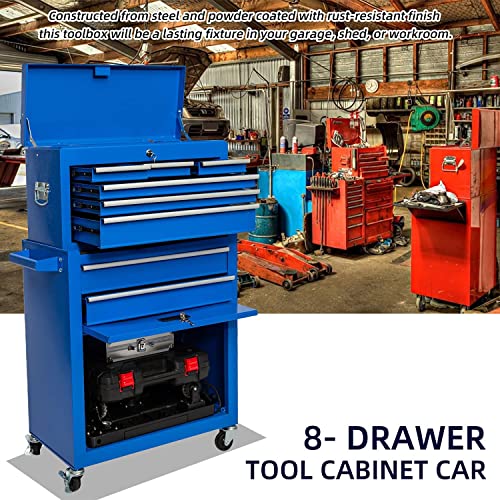 Dusacom 8-Drawer High Capacity Rolling Tool Chest, Removable Cabinet Storage Tool Box With Wheels And Drawers, Detachable Toolbox With Lock For Workshop Mechanics Garage (Blue) #TOP3