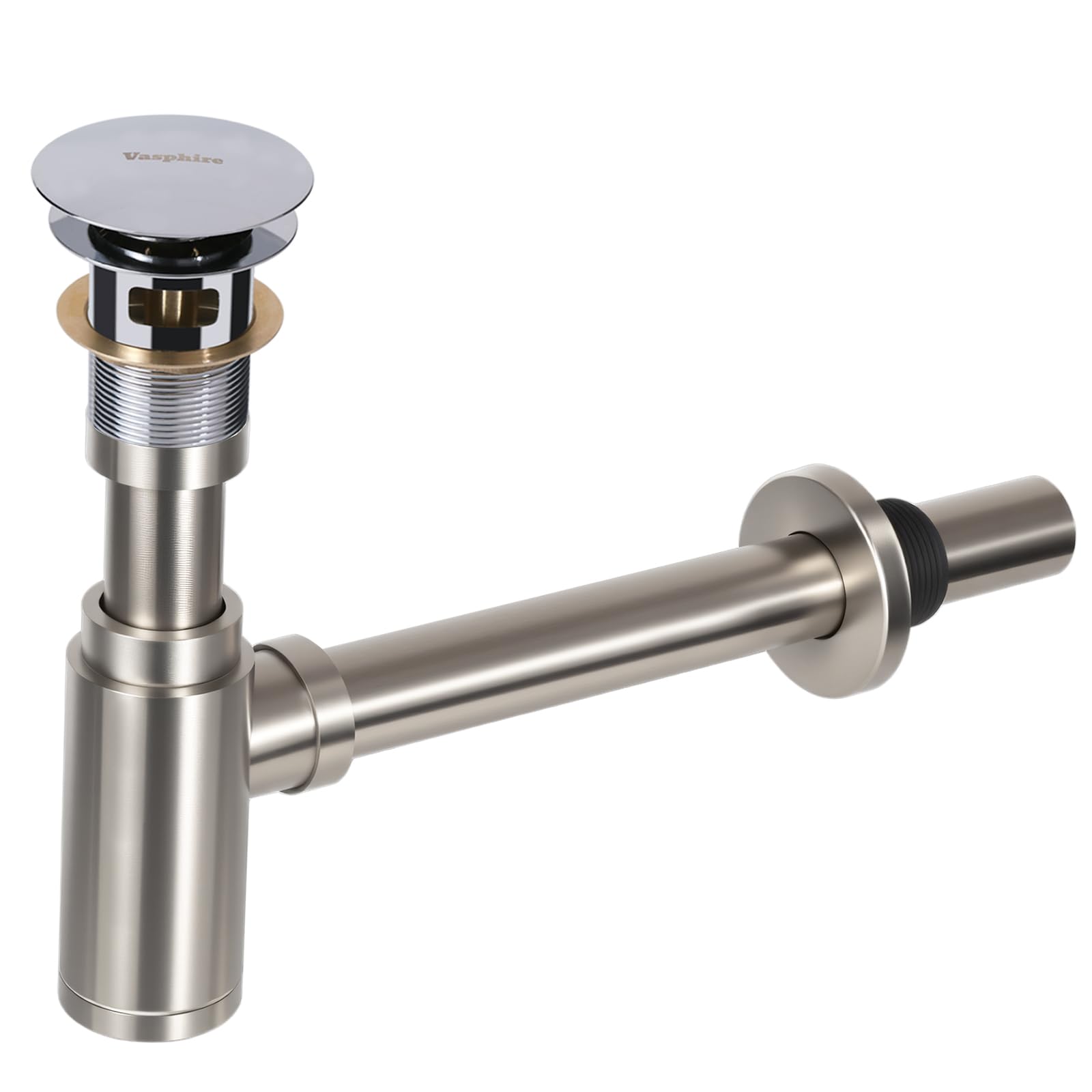 Siphon Waschbecken Ablaufgarnitur mit Überlauf - Edelstahl 304 Universal Siphon Waschbecken Bad, Syphon Sifon Pop Up Abflussgarnitur Abfluss Flaschensiphon, Silber