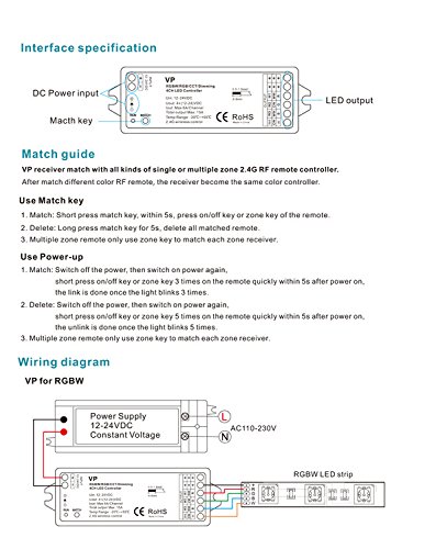 4 Channel LED RF Controller RGBW/RGB/CCT/Dimming Controller PWM Constant Voltage Controller 12-24V - Image 4