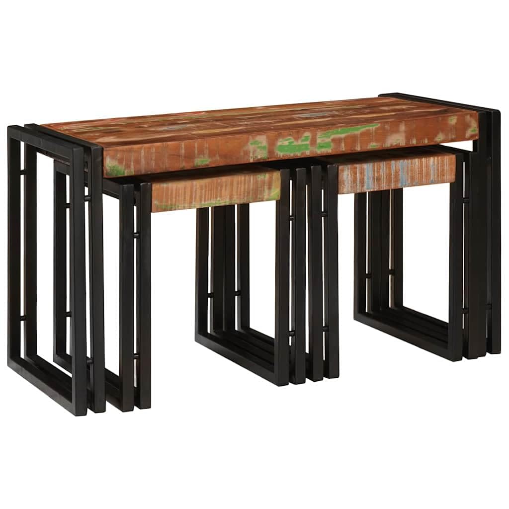 SXZenSpace Industrial Nesting Tables Set 3 pcs Brown Black Reclaimed Wood 82 x 40 45 cm Stackable Coffee Side for Living Room Bedroom Hallway