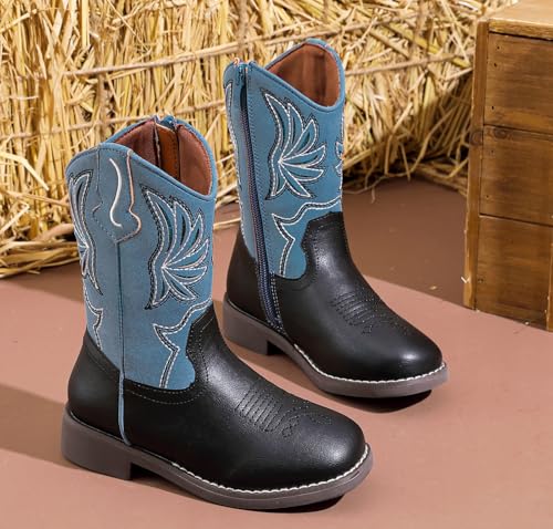 DADAWEN Kids Cowboy Boots for Boys Girls Glitter Embroidered Western Square Toe Cowgirl Boots Mid Calf Riding Shoes (Toddler/Little Kid/Big Kid)4