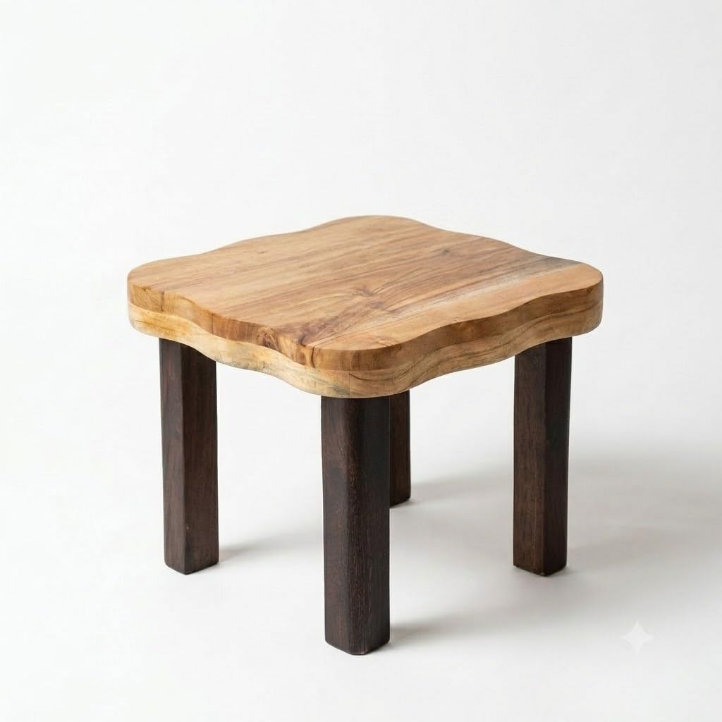 Sugan Solid Acacia Wood Scalloped Stepping Stool | Step Stool, Plant Stand, Footrest & Accent Piece | Handcrafted in Jodhpur | Set of 1/2-image-37