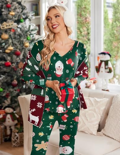 Image of Ekouaer Womens Pajama Sets 2 Piece Lounge Set Fall Winter Pajamas Long Sleeve Pjs Top and Pants Soft Pj Sets Loose Sleepwear