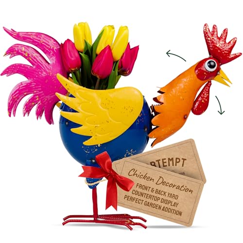Hatortempt Metal Chicken Decor – Indoor/Outdoor – Garden Chicken Statue – Fruit Bowl Countertop Centerpiece – Metal Rooster Decor – Rust Proof & Weather Resistant – 17″ x 7.5″ x 19