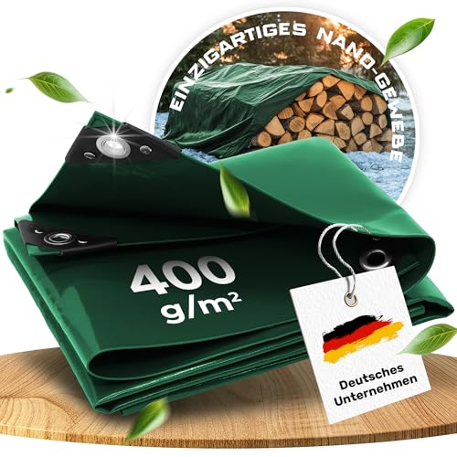 Premium Abdeckplane wasserdicht Extrem Reißfest Langlebig UV-Beständig patentierter Schutz - 5 Jahre Garantie - Plane mit Ösen Gewebeplane Boote Gartenmöbel Holz (400 g/m 200x300cm)