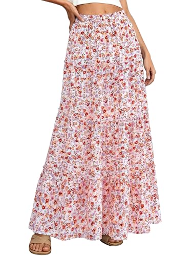 BTFBM Floral Maxi Skirts for Women Summer Spring 2026 Elastic