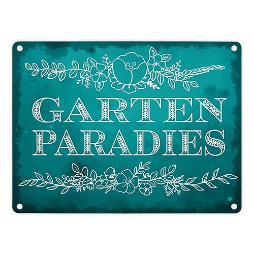 Gartenparadies Metallschild in 15x20 cm in türkis mit floralen...