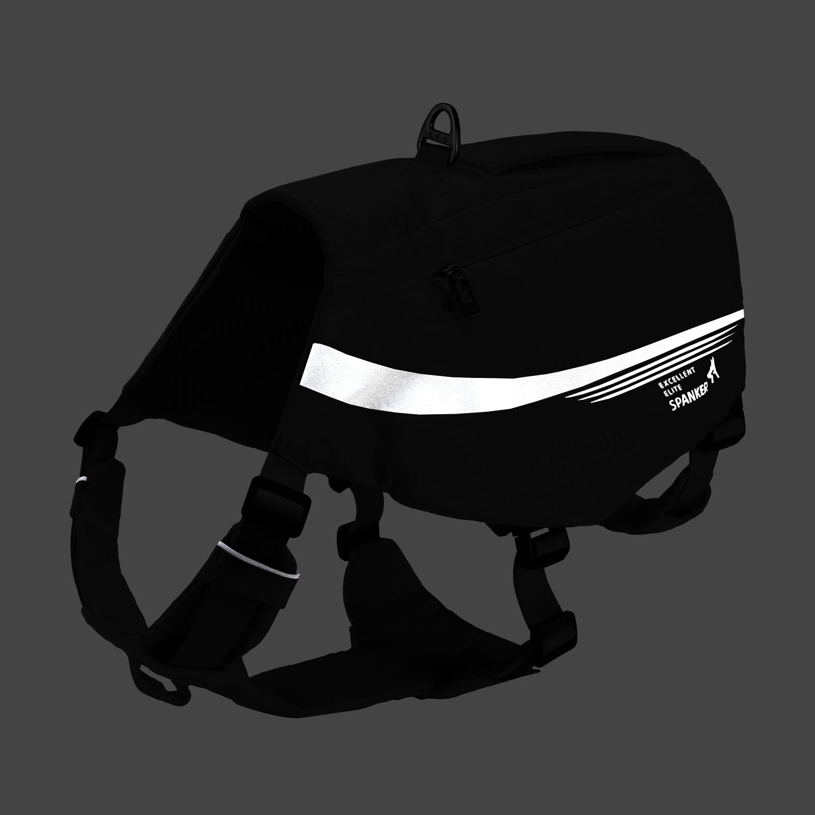 EXCELLENT ELITE SPANKER Zaino riflettente a forma di Y per cani con maniglie e tasche, senza anelli a D, leggero, attrezzatura da escursionismo per cani, caccia, viaggi.(BLK)