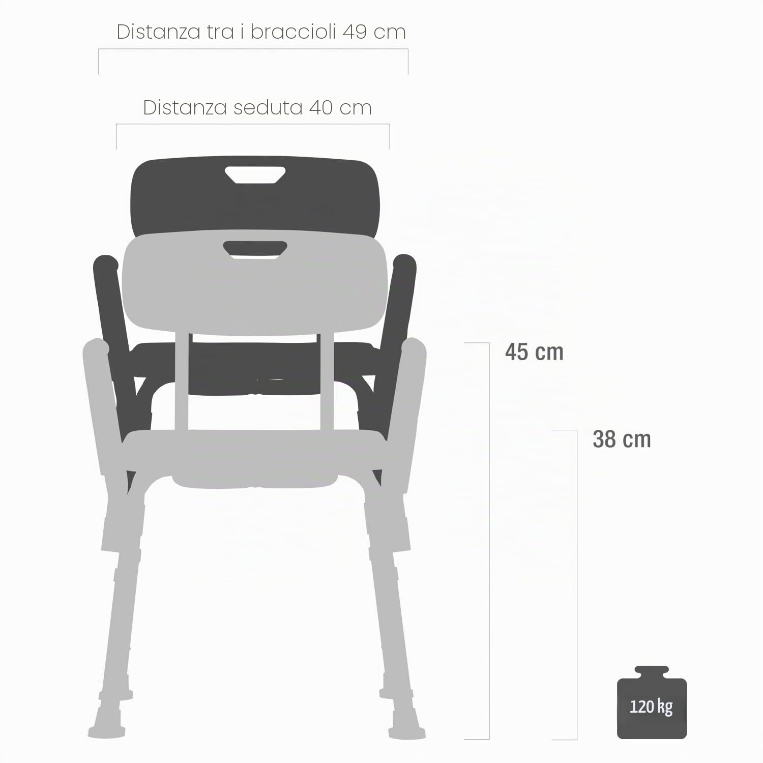 Teqler ® T-135303 Sedia da Doccia, Sgabello da Bagno, Sedia da Doccia Regolabile in Altezza, 38-45 cm, Bianca/Grigia