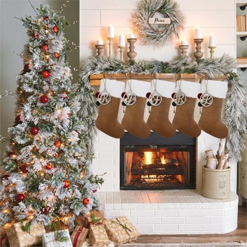 Personalized-Gold-Wooden-Initial-Christmas-Stocking-195-inches-Velvet-Christmas-Stocking-with-pom-pomsChristmas-Decorations-for-Xmas-Fireplace-Holiday-PartyGold-A Personalized Gold Wooden Initial Christmas Stocking 195 inches Velvet Christmas Stocking with pom pomsChristmas Decorations for Xmas Fireplace Holiday PartyGold A