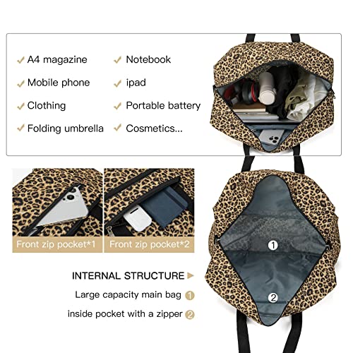 Foldable Travel Duffel Bag, Medium Women's Weekender and Overnight bag carry on Luggage bag for Women(Leopard)3