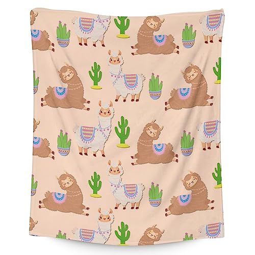Blanket for Girl Women - 60x80 Inches Cute Llama Throw Gifts - Brown Soft Fuzzy Blankets for Bed, Couch & Living Room