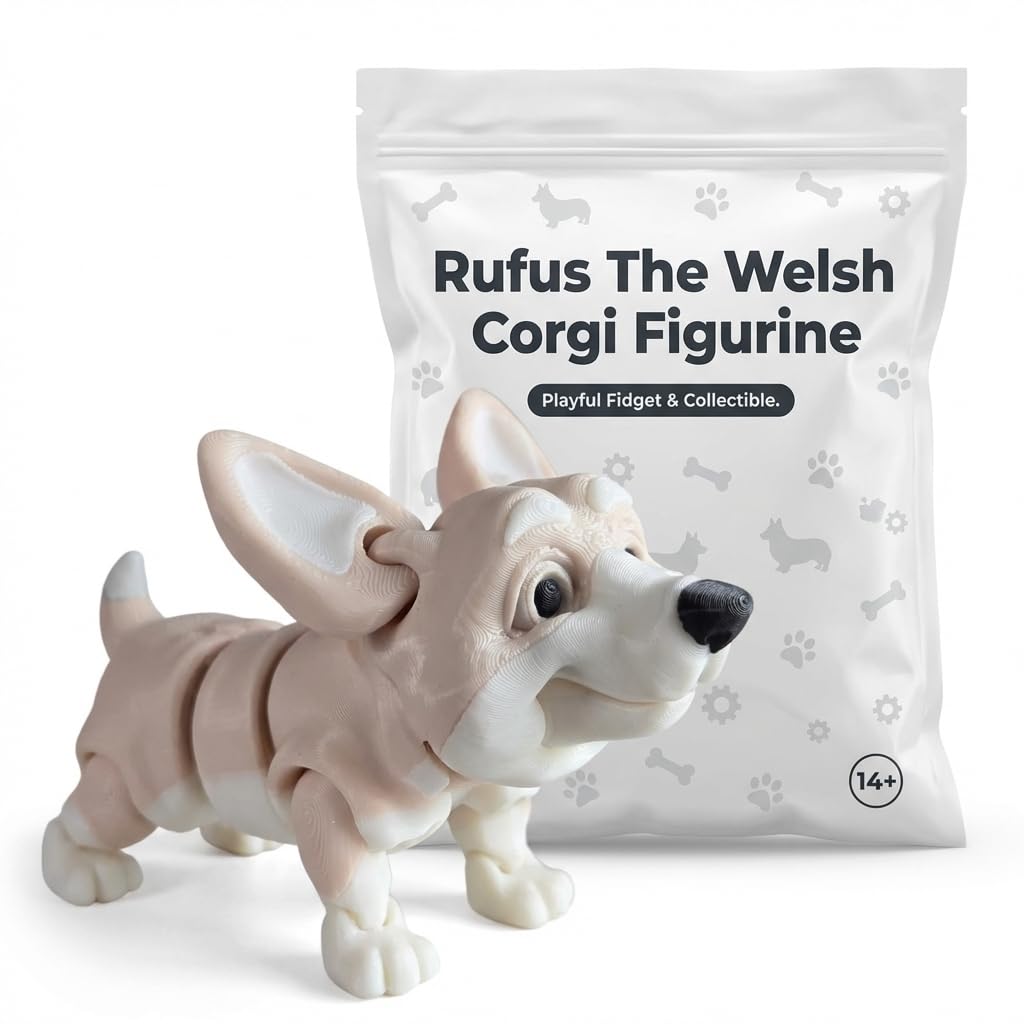 Welsh Corgi Dog Figurine - Articulated Cream Corgi Desk Fidget | Cute Dog Lover Collectible Gift - 3D Printed in Canada