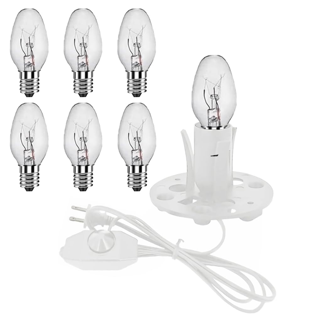 Himalayan Salt Lamp Cord White, 6ft with Dimmer Switch, Replacement Cord with 3.34 Inch Base, 6 25W E12 Bulbs (1)