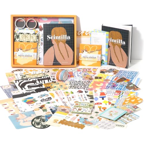 Image of The AutoStory Vintage Scrapbook Album Kit - A6 Junk Journal Notebook with Aesthetic Stickers, Collage Paper Pack & Washi Tape - DIY Journaling Supplies Gift for Teens & Girls (Scintilla, Yellow)