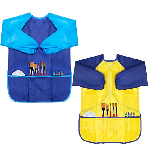CUBACO 2 Pack Kids Art Smocks Children Waterproof Artist Painting Aprons with Long