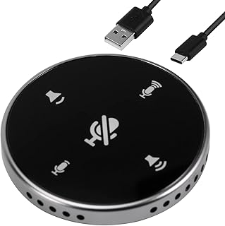 360° Omnidirectional Microphone with Mute Button USB Conference Microphone with Speaker Computer Condenser Mic Touch-Sensor Buttons to Mute/Volume for Streaming