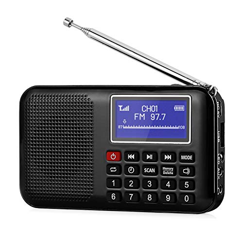 Raddy RF28 Portable FM Pocket Radio Speaker MP3 USB Music Player, Digital Tuning with Flashlight, Sleep Timer, Support TF Card (Black)