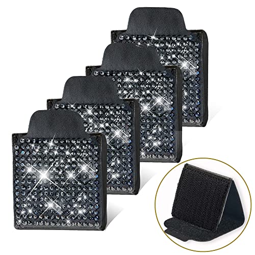 4PCS Car Seat Belt Adjuster for Adults - Universal Vehicle Seat Belt Cover Clips, Diamond Comfort Auto Shoulder Neck Protector Strap Positioner Locking Clip with Bling Crystal Rhinestones(Black)