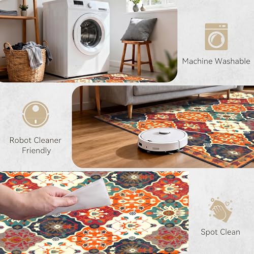 Image of ishro home 5x7 Feet 3D Jet Multi Printed Carpet Rug Runner and Carpets for Bedroom /Living Area /Home with Anti Slip Backing (Retro, 5x7 fts)