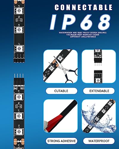 Car Led Strip Lights 24" Connectable Blue Led Light Strip For Cars Boat Marine Golf Cart Trucks Waterproof 12V Led Light Strip, 4Pack #TOP4