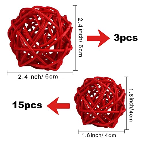 Qingbei Rina 18 Pcs Decorative Balls,Christmas Rattan Balls,Red Wicker Balls,Decorative Orbs Spheres,Bird Toys,Bowl Vase Filler For Centerpiece,Diy Craft,Christmas Holiday Home Decor,Gifts #TOP1
