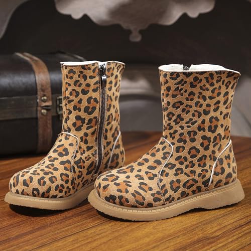 Girls Leopard Zipper Boot Kids Baby Boy Snow Leopard Boots Flat Suede Slip On Comfortable Water Proof Winter Boot3