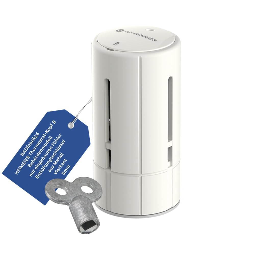 Thermostat-Kopf B Behördenmodell mit eingebautem Fühler + Entlüftungsschlüssel 5 mm Vierkant Metall – 1 Stück Heizkörper-Thermostat Set, präzise Regelung