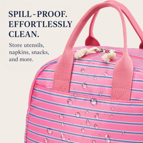 Image of LOVELYWIND Lunch Box for Women, Insulated Lunch Bag, Pink Striped Tote