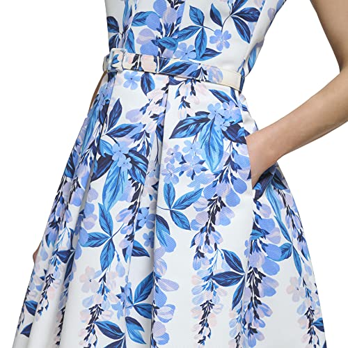 Eliza J Women's Fit And Flare Style Woven Faille Sleeveless Vneck Floral Dress, Blue #TOP4
