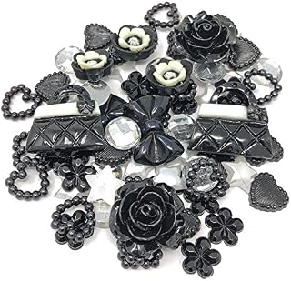 Wedding Touches 80 Mix Black/Silver Shabby Chic Resin Flatbacks Craft Cardmaking Embellishments