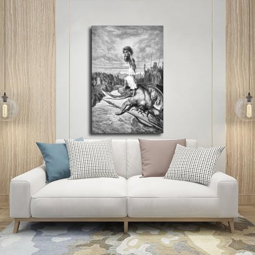 Toile David Slays Goliath Gustave Doré cadre suspendu 50x76cm
