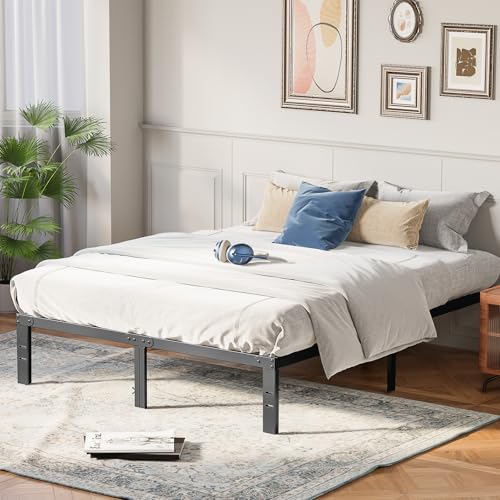 Image of OLIXIS Metal Queen Bed Frame - 14in High with Storage Space, No Box Spring Needed with Sturdy Steel Slat Support, 2200LBS Heavy Duty for Easy Assembly, Black for Bedroom