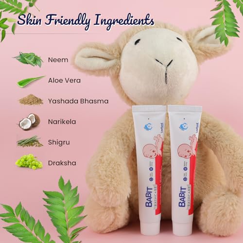 Image of Babit Rash Free Cream for Baby Pack of 2 (30g Each) - Neem, Aloe Vera & Yashada Bhasma | Diaper Rash Cream | Soothes, Heals & Protects Delicate Skin