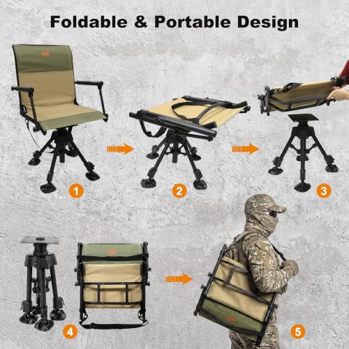 MYDAYS OUTDOOR Hunting Blind Chair 360 Degree Silent Swivel,Turkey Hunting Seat,300 Lbs Capacity, Height Adjustable & Quick Folding for Ultimate Portable Comfort - image 4