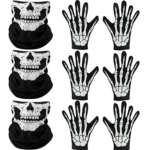 3 juegos de máscara facial de calavera y guantes de esqueleto blancos para Halloween, fiesta de baile, accesorios de cosplay Cover