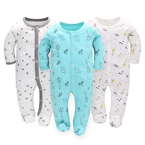 Schlafstrampler Baby Junge Maedchen 3er Unisex Pyjamas Baumwolle Strampler...