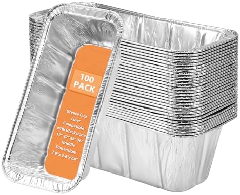 EWFEN 100 Pack Blackstone Griddle Accessories Grease Catcher Cup Liners, Aluminum Foil Drip Pan Disposable for 17