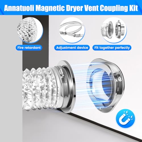 Image of DV180 Magnetic Dryer Vent Kit, Airtight Seal Magntic Drver Vent Connector Kit, Including 6-Ply Aluminum Foil Duct and 2 Clamps, Easy to Clean Quick Connector