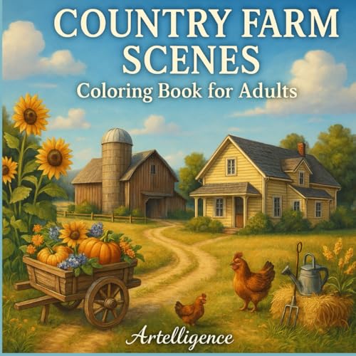 Country Farm Scenes: Relaxing Farmhouse and Countryside Coloring Book for