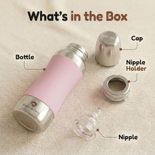 Image of StarAndDaisy Baby Milk Bottle for new Born /Infant /Toddler 240 ML SUS 304 Steel Baby Feeding Bottle for 0+ Months, BPA Free Leakproof, Anti Colic, Easy to Clean (Pink-240 ML)